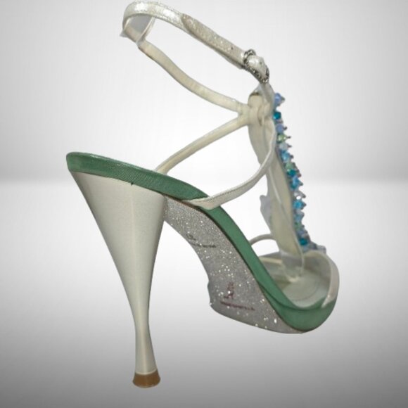 Rene Caovilla Laminato Verde Crystal Sandals – Size 37 - Picture 7 of 12